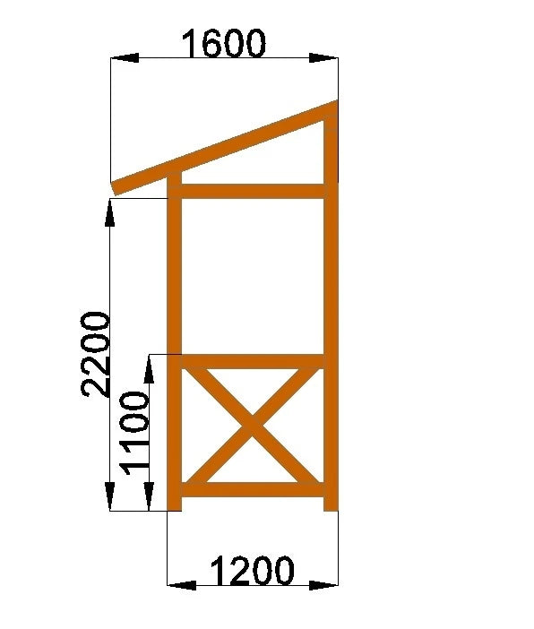 Haustürvordach 2,30 × 1,60 m – Grundgestell aus KVH – Produktbild / technische Ansicht 6
