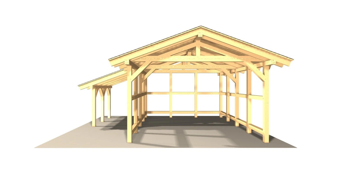 Verzapfter Carport mit Schleppdach 6,00 × 6,62 m – Grundgestell – Produktbild / technische Ansicht 4