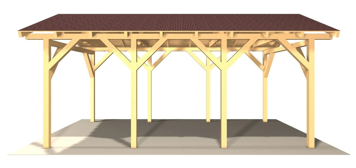 Verzapfter Holzcarport Satteldach 6,80 × 4,06 m – Grundgestell – Produktbild / technische Ansicht 5