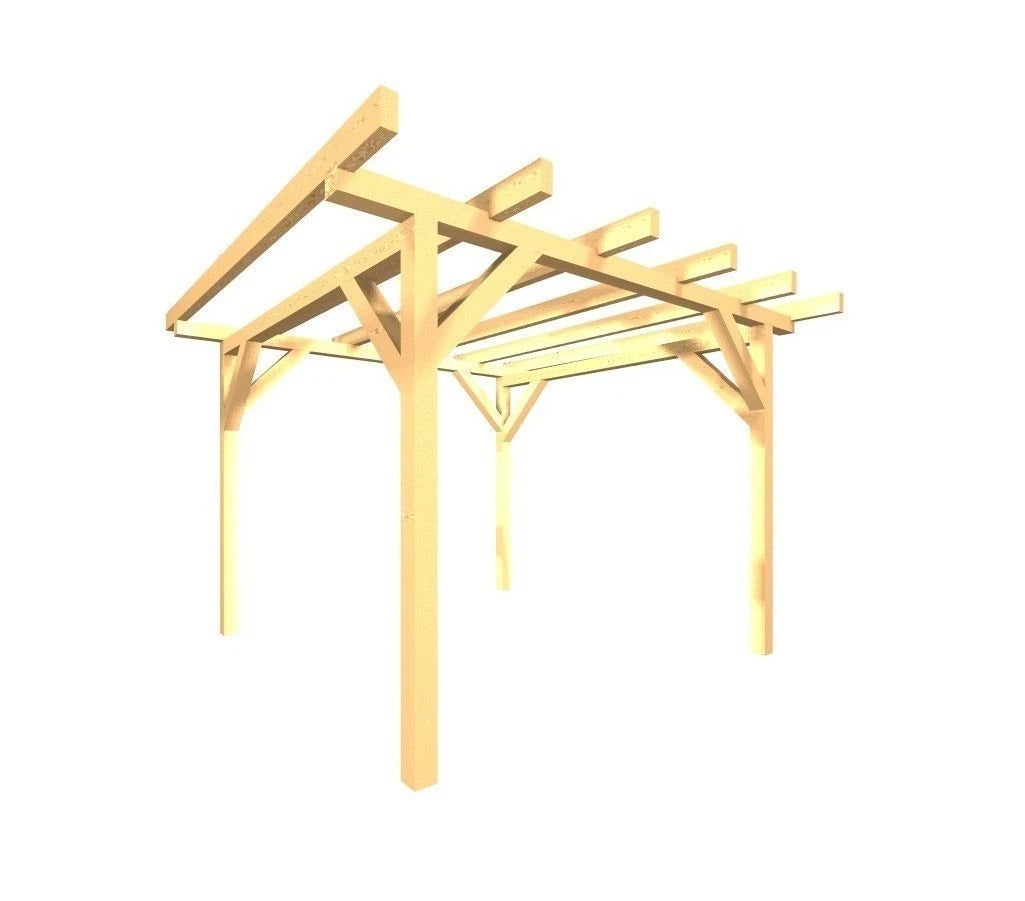 Holzpavillon Flachdach 3,28 × 3,28 m – Grundgestell – Produktbild / technische Ansicht 3