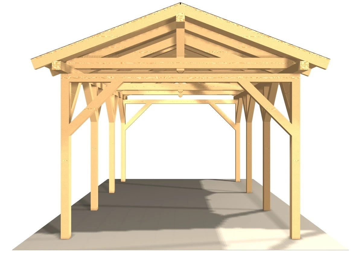 Verzapfter Holzcarport Satteldach 6,80 × 4,06 m – Grundgestell – Produktbild / technische Ansicht 4