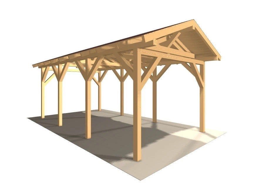 Verzapfter Holzcarport Satteldach 6,80 × 4,06 m – Grundgestell – Produktbild / technische Ansicht 2