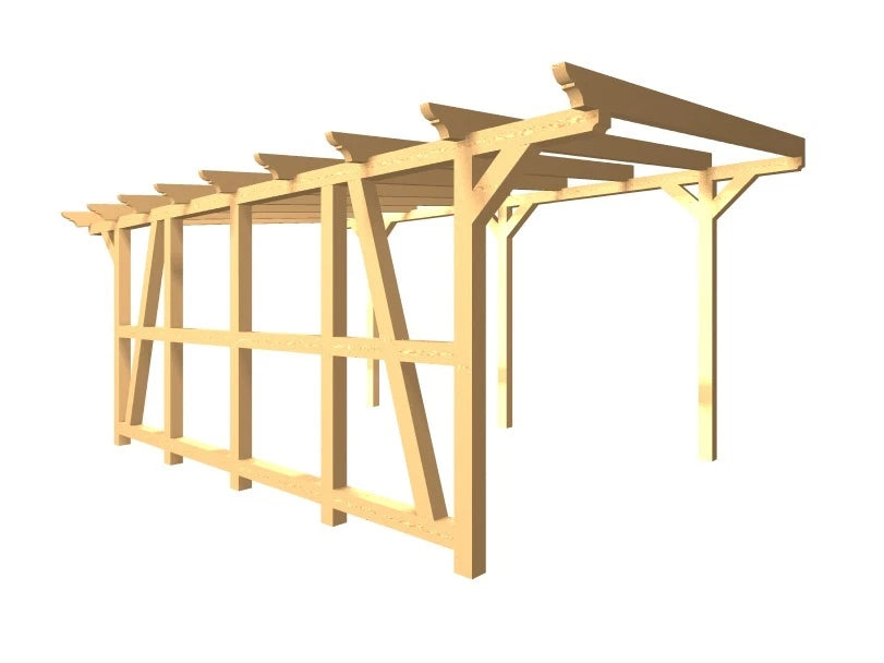 Verzapfter Holzcarport 6,00 × 3,96 m – Grundgestell – Produktbild / technische Ansicht 2
