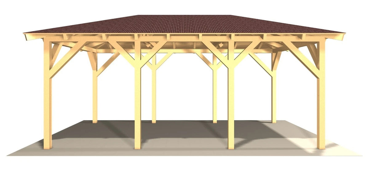 Verzapfter Holzcarport Walmdach 6,00 × 4,06 m – Grundgestell – Produktbild / technische Ansicht 5