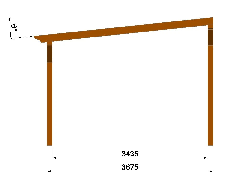 Verzapfte Terrassenüberdachung 6,00 × 3,96 m – Grundgestell – Produktbild / technische Ansicht 5