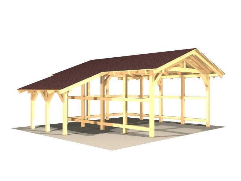 Verzapfter Carport mit Schleppdach 6,00 × 6,62 m – Grundgestell – Produktbild / technische Ansicht 2