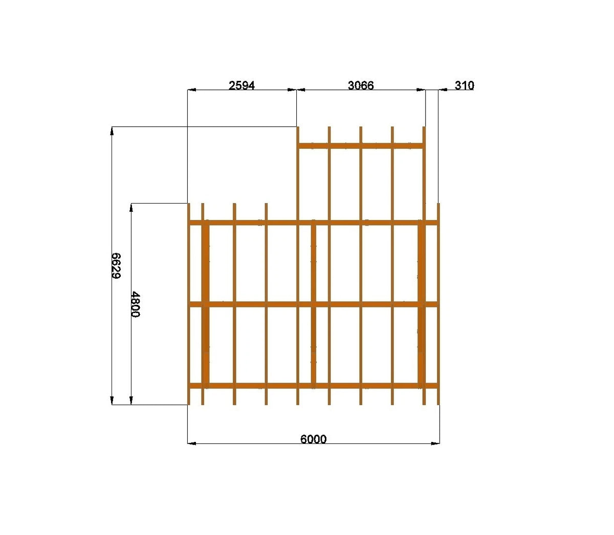 Verzapfter Carport mit Schleppdach 6,00 × 6,62 m – Grundgestell – Produktbild / technische Ansicht 8