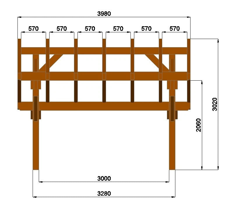Verzapfter Holzcarport 5,30 × 3,98 m aus KVH – Produktbild / technische Ansicht 5