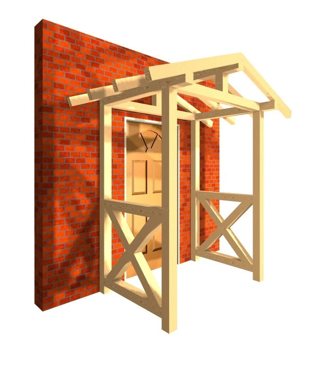 Haustürvordach Satteldach 2,50 × 1,40 m – Holzkonstruktion – Produktbild / technische Ansicht 2