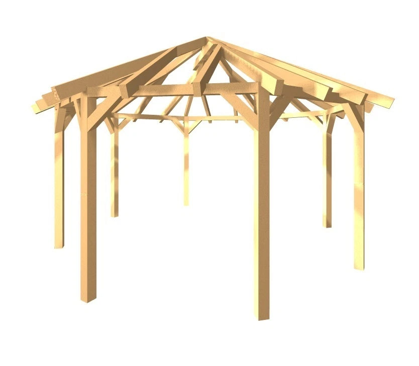 8-Eck-Holzpavillon Ø 4,91 m – Grundgestell aus KVH – Produktbild / technische Ansicht 3