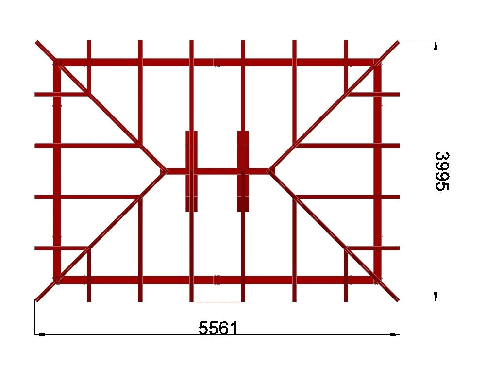 Verzapfter Holzpavillon 5,56 × 3,99 m – Grundgestell – Produktbild / technische Ansicht 4
