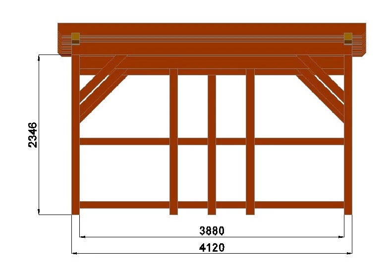Verzapfter Holzcarport mit Geräteschuppen 9,00 × 4,50 m – Produktbild / technische Ansicht 4