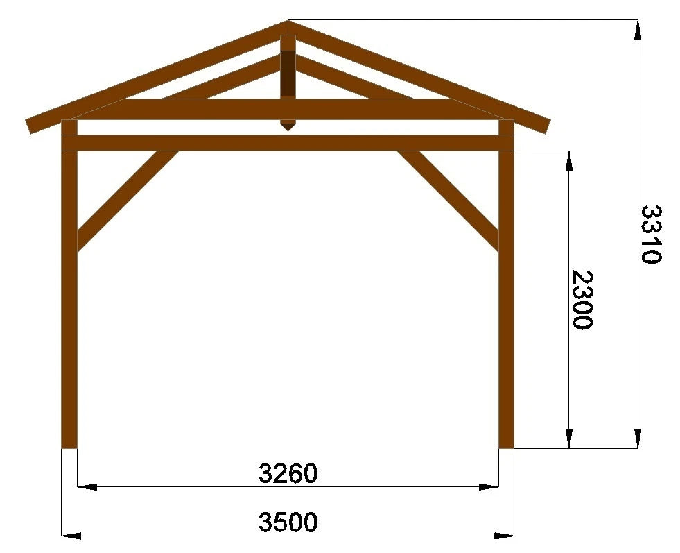 Verzapfter Holzcarport Satteldach 6,80 × 4,06 m – Grundgestell – Produktbild / technische Ansicht 8